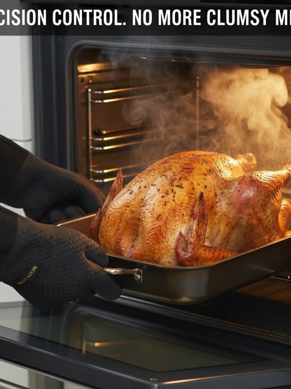 Moon Aura BBQ Gloves Heat Resistant Silicone Oven Mitts 13.38" Waterproof Grill - Picture 7 of 8